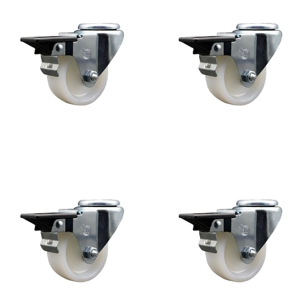 Service Caster 3'' Nylon Wheel Swivel Bolt Hole Caster Set with Posi Lock Brakes, 4PK SCC-BH20S314-NYS-PLB-4 - main
